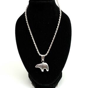 Sterling Silver Zuni Bear Pendant Necklace